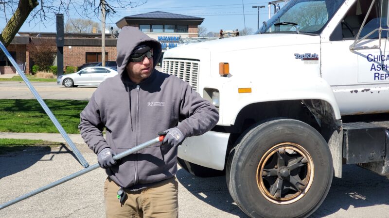 Electrician prepping conduit pipes