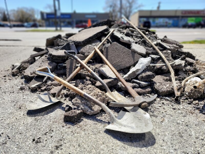 rubble and construction tools