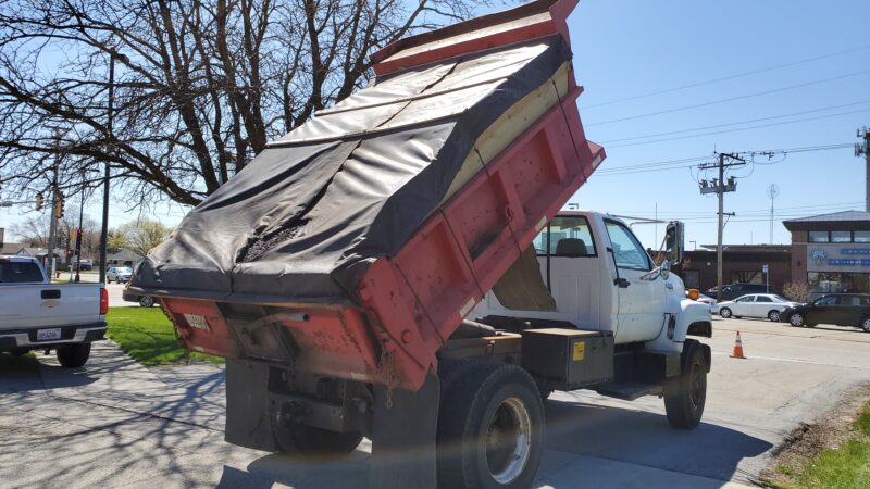 Blacktop paving dump truck.