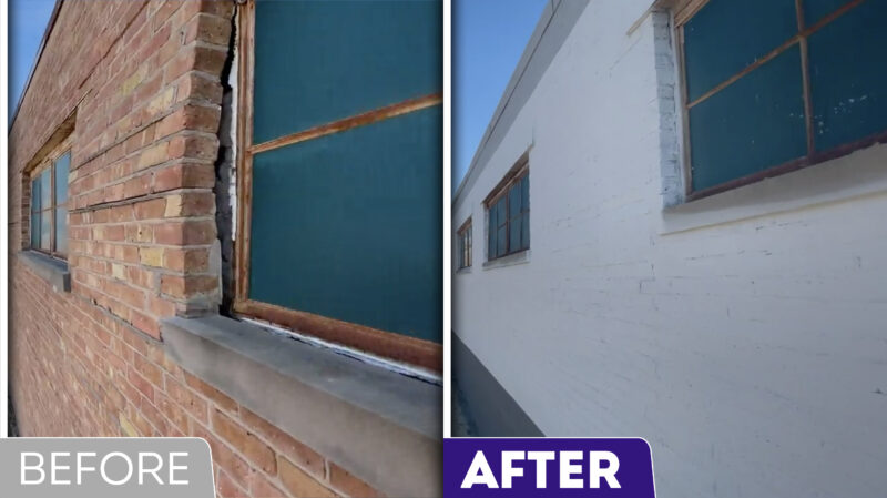 Exterior brick wall repaired